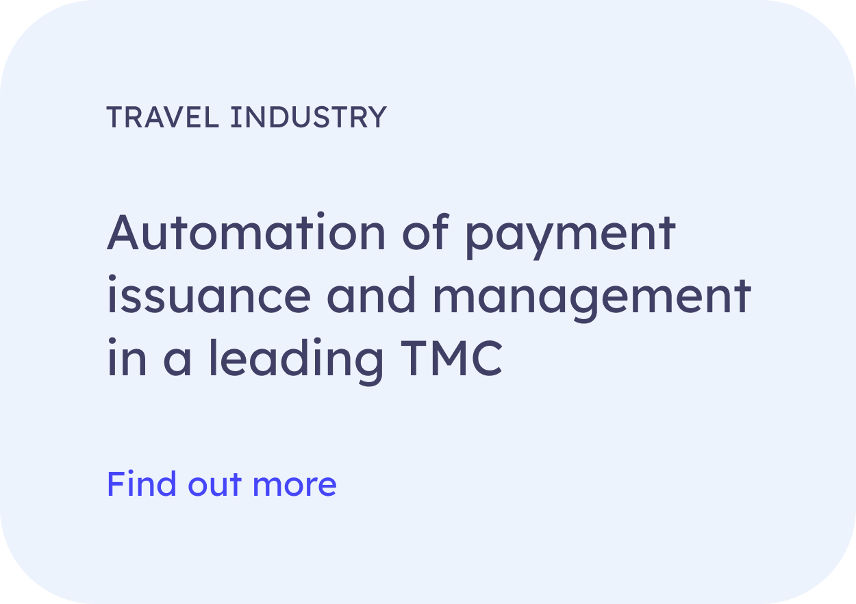 Automation of payment issuance and management in a leading TMC